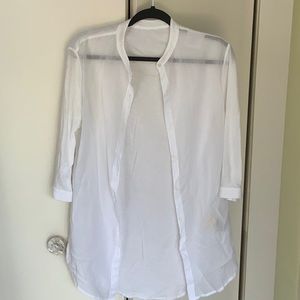White button down three-quarter sleeve tunic hundred percent cotton